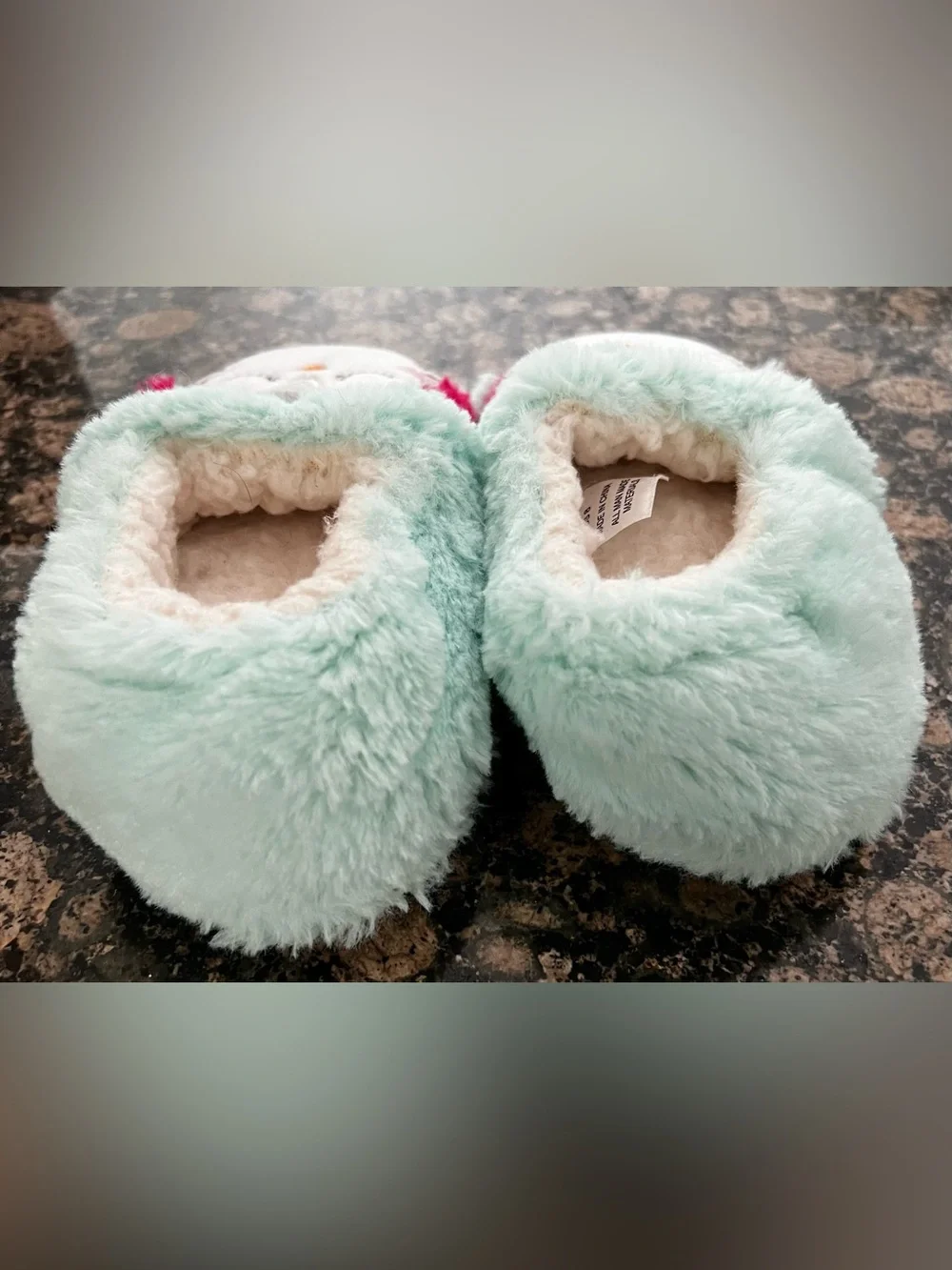 Girls Mint‎ Green Faux Fur Penguin Earmuff Slippers House Shoes Size 8